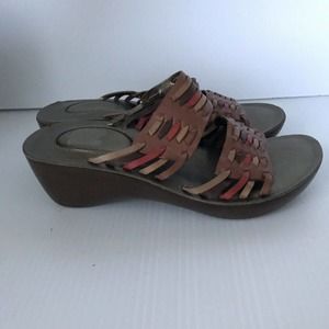 AZALEIA Multicolor Woven Leather Wedge Heel Platform Slides Sandals Sz 9 M